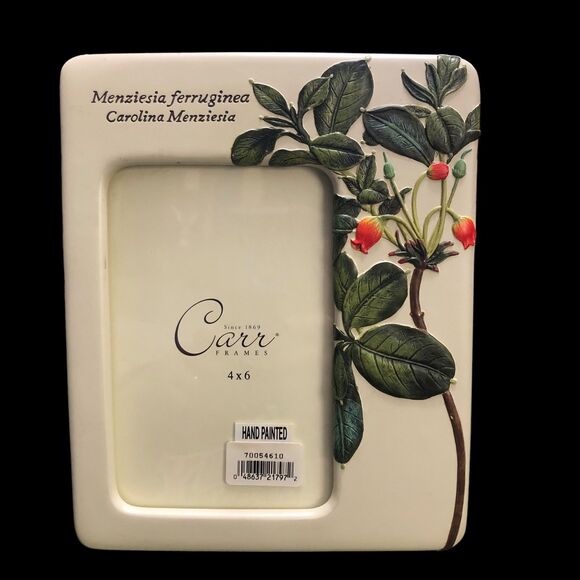 Vintage NOS Carr Picture Frame, Handpainted, Ceramic Floral, Butterfly’s, 4x6” - Picture 1 of 11